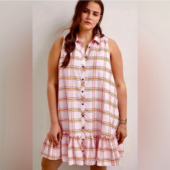 Anthropologie Pink Plaid Dress 2X - Picture 1 of 8